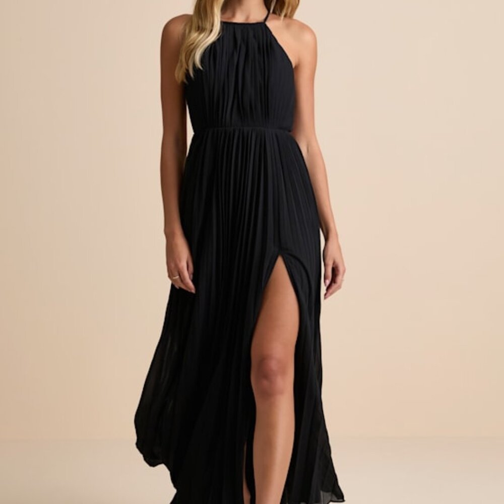 Lulus Rylie Black Pleated Backless Maxi Dress - Size S